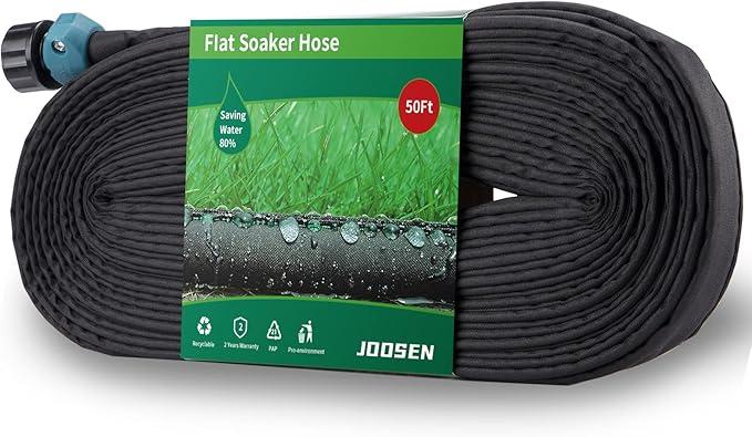 JOOSEN Soaker Hose 50ft 1/ 2" Flat Double Layer Consistent Drip Hose Saving 80% Water Leakproof Kink Free Vegetable Garden Pvc Hose