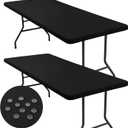 homing 2 Pack Rectangle Fully Waterproof Tablecloth, Elastic Fitted Fabric Table Cover for 6 Foot Tables, Washable Polyester Table Cloth for Picnic, Camping, Outdoor (Black, 30" x 72")