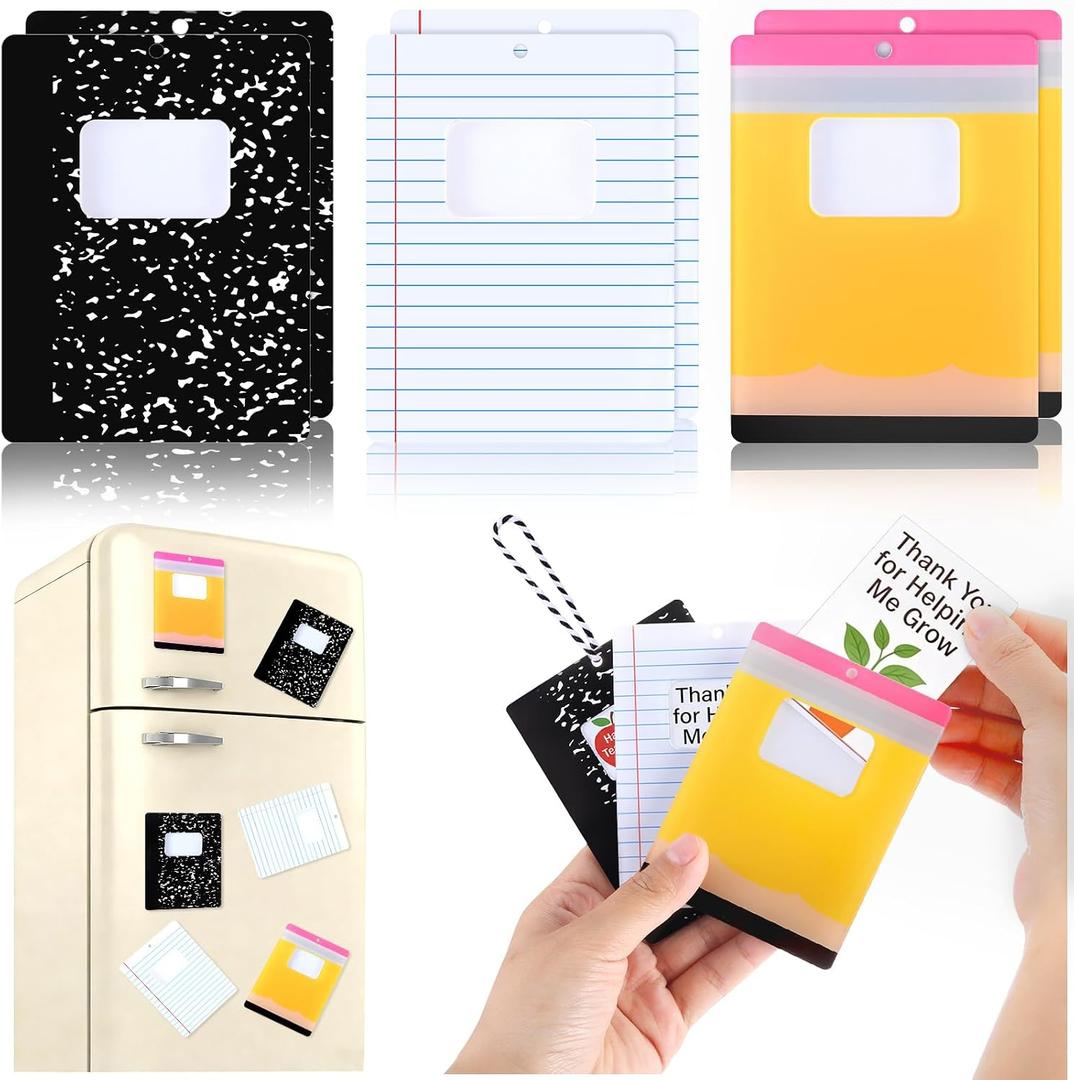 6 Pcs End of Year Teacher Gift Card Holder Bulk Magnetic Back to School Teacher Appreciation Gift Card Sleeves Acrylic Composition Notebook Pencil Graduation Cash Money Holders