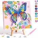 Butterfly Diamond Painting Kit with Frame, Gem Art for Kids DIY Craft, 8.5 x 8.3 inches