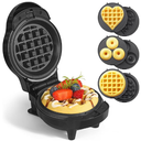 UVFAST Mini Waffles Maker with 6 Removable Plates, 3 in 1 Small Waffle Maker Mini Waffle, Heart Waffle, Donut, 4.5" Non Stick Waffle Iron for Kids and Families, Black