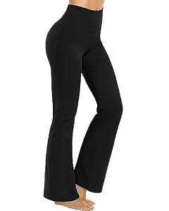 Promover Bootcut Yoga Pants for Women High Waist Dress Pants Flare Leggings Bootleg Workout Pant for Casual Work(Black-31,L)