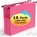 Extra Capacity Plastic Hanging File Folders,12 Pack Reinforced Expanding Hang Folder Letter Size, Accordian Pocket, Heavy Duty 2 Inch Expansion, Hard Hanging Folder Organizer for Office Home, Pink
