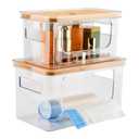 2 Pack Trash Bag Holder with 30 Free Trash Bags, Stackable Under Sink Garbage Bag Storage Dispenser Organizer with Bamboo Lid, Versatile Kitchen Pantry Laundry Room Organization