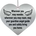 XQLZY Wherever You May Roam May Your Guardian Angel Guide You and Safely Bring You Home Stainless Steel Love Rear View Mirror Car Charm, Safe Travel Gifts for Women, Protection Gifts for Men Driver