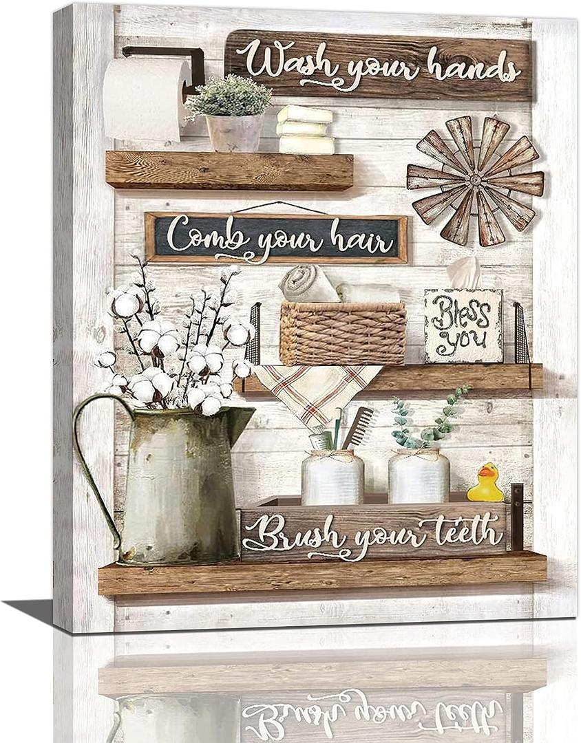 Fuzawet Farmhouse Bathroom Decor Wall Art Rustic Pictures Canvas Print Country Signs Painting Artwork Modern Home Decorations for Framed Ready to Hang 16x20in, 16x20 in
