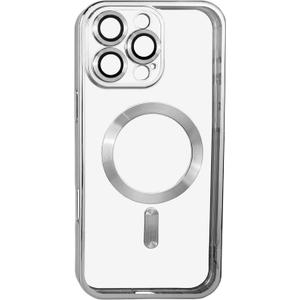 Luxury Magnetic Shockproof Case for iPhone 14/15/ Pro Max  Clear TPU Acrylic Cover (Silver, Iphone16 ProMax)