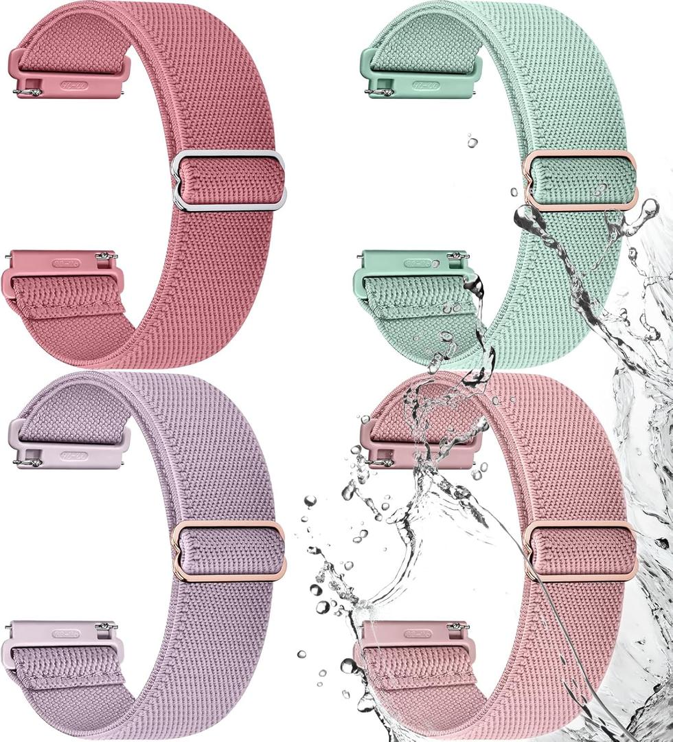 Fullmosa Watch Bands 20mm Nylon Elastic Stretchy Band, Water-resistant Quick Release Soft Adjustable Strap for Garmin Samsung Galaxy Amazfit Women Men (Peppermint/Pink/Pistachios/Coral)