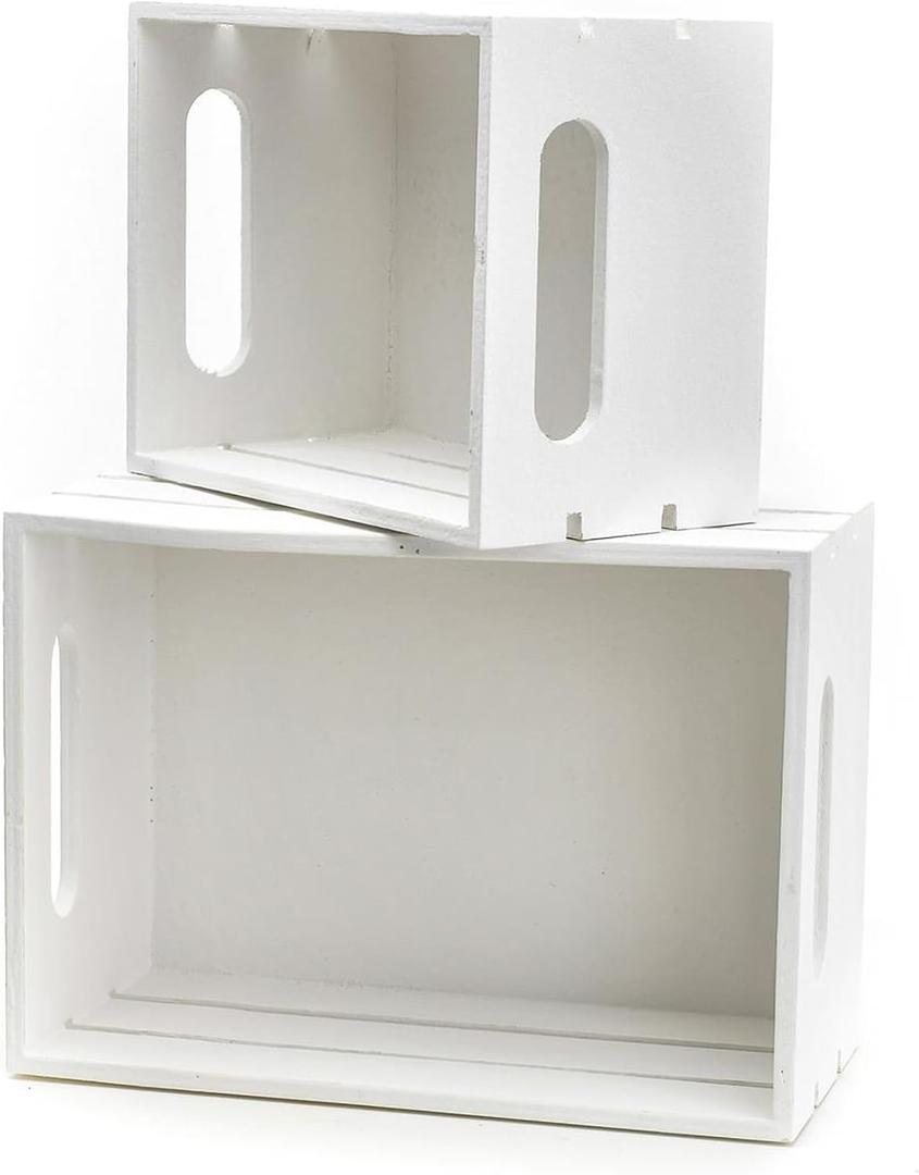 Hampton Art Wood Crates Nested 2 Pack, White Wooden Storage Crates for Home Dcor, Crafts, Organizing, Display, and Keepsakes