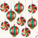 Christmas Foil Balloons, 9PCS Xmas Round Candy Lollipop Foil Balloons and Christmas Hanging Ball Mylar Balloons, Red Green Gold Xmas Sweetland Decorations for New Year Candies Party Decor