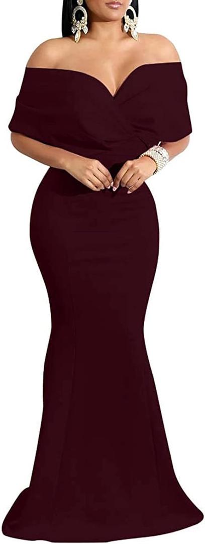 Formal Dresses for Women Evening Party Elelgant Mermaid Cocktail Floor Length Prom Long Dress with Zipper (Medium, Burgundy)