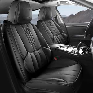 AOOG Car Seat Covers Custom Fit for Ford F150 2009-2026, Faux Leather Seat Cover Set for 2017-2025 F250 F350 F450, Accomodating Regular Cab Super Cab Super Crew Pickup Truck Cushions(Black, Full Set)