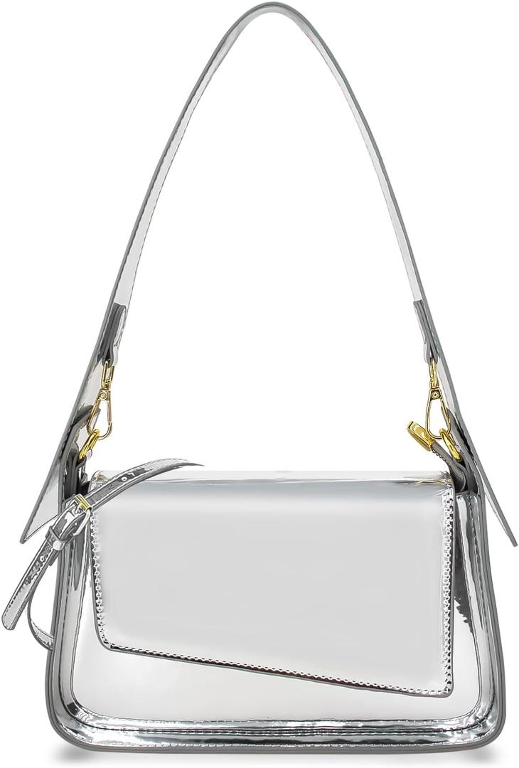 Evening Y2k Silver Hobo Purse Women Sparkly Silver Purse Satchel Metallic Tote Handbag Clutch Shoulder Bag