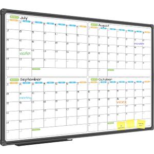 JILoffice Magnetic Dry Erase Calendar Whiteboard, 4 Month White Board Planner 36 X 24 Inch, Black Aluminum Frame Wall Mounted Board for Office Home and School