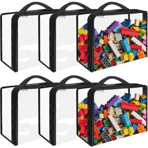 6 Pack Extra Large PVC Toy Storage Bags with Zippered Closure, Portable Toy Organizer for Board Games, Building Blocks, Books