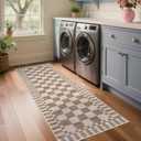 GarveeHome 26 Kitchen Runner Rug Non Slip Brown Checkered Rug,Washable Runner Rug for Hallway Soft Low-Pile Geometric Tan Brown Print Checkerboard Rugs for Entryway Kitchen Dining Room