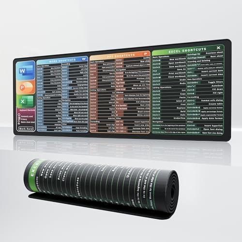 Excel Cheat Sheet Desk Pad (31.5"x11.8") - All-in-One Keyboard & Mouse Mat with Excel/Word/PPT Shortcuts - Non-Slip Rubber Base, Waterproof, Stitched Edges - Boost Office Productivity, Pack 2
