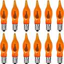 12 Pack Flicker Flame Light Bulbs, C18 Halloween Orange Flame Replacement Bulbs E12 Candelabra Base Light Bulbs for Electric Window Candles Halloween Indoor Outdoor String Lights , 1 Watt, 120 Volts