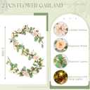 2 Pcs 11.2 ft Artificial Flower Garland with Lights Faux Floral Greenery Garlands Pink Peony Floral Garland Fake Flowers for Wedding Arch Party Tables Backdrop Decor