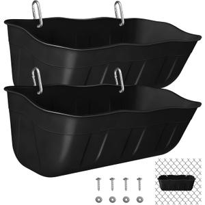 Chicken Feeder Waterer,Hanging Goat Feeders,Feed Trough 3.5 Quart 2 Pack,Hanging Fence Feed Trough for Poultry Livestock,Black
