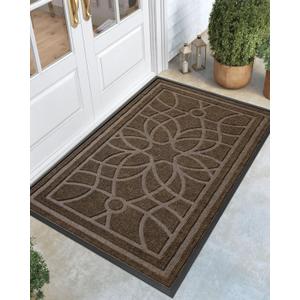 DEXI Front Door Mat Outside Entrance, Heavy Duty Non Slip Low Profile Doormat for Entryway, Trap Dirt and Moisture Welcome Mats, Easy Clean, Patio, Garage, 5x3, Brown