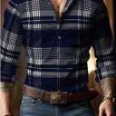 SHENHE Men's Plaid Button Down Long Sleeve Dress Shirt Regular Fit Business Casual Shirt Top (Large)
