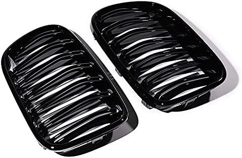 LeeMas Pair Glossy Black Dual Slats Front Kidney Grille Grill for 2010 2011 2012 2013 BMW X3 X4 F25 F26 Pre-LCI xDrive28i xDrive35i Sport 4-Door