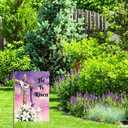 Easter Cross Garden Flag, He is Risen Religious Decorative Flag with Purple Sky Design, Spring Holiday Outdoor Decor 12 x 18 Inch