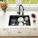 27 Inch Workstation Black Kitchen Sink, 16 Gauge Undermount Sink, 27"x19"x9"