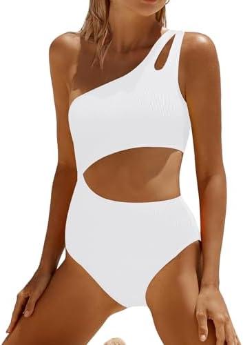 Yonique Cutout One Piece Swimsuit Women - One Shoulder Bathing Suit Ribbed Swimwear 2025 Monokini 2 XL