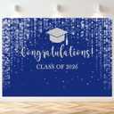 Mocsicka Class of 2026 Backdrop Blue Silver Glitter Bokeh Graduation Party Background 2026 Congrats Grad Prom Party Cake Table Decoration Photo Booth Props (8x6ft)