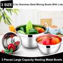 E-far Mixing Bowls with Lids, 6-Piece Stainless Steel Salad Bowls Metal Nesting Bowls for Baking Cooking and Prepping, Airtight Lids & Stackable Design, Size 4.5, 3, 1.5 QT (Black)