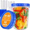 10 Pack 34oz Reusable Freezer Food Storage Containers with Twist Top Lids, Airtight Plastic Meal Prep Food Containers for Leftover Lunch Fruit Salad Oats, Clear Large Soup Container Microwave Safe