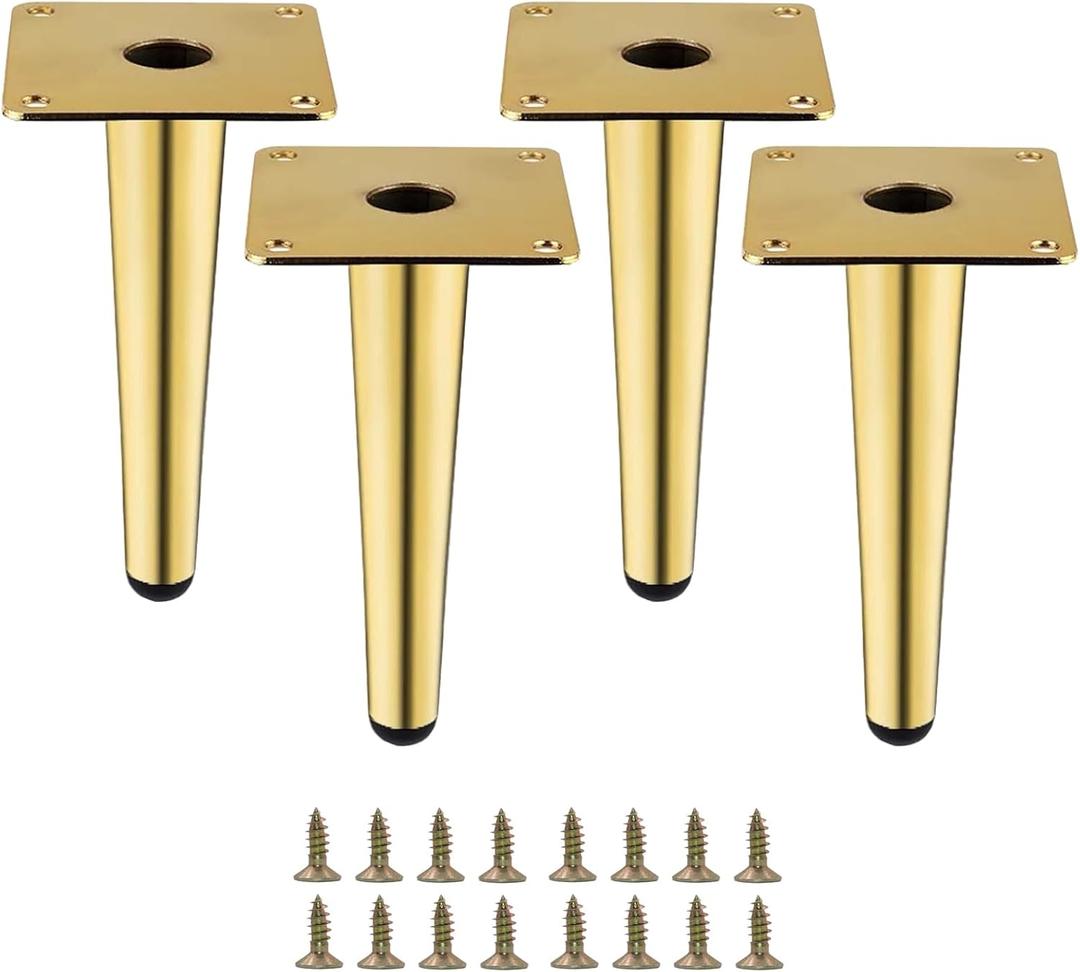 Gold Metal Furniture Legs Heavy Duty Straight Furniture Feet DIY Modern Replacement Legs for Cabinet Sofa Couch Chair-Set of 4 (Gold, 6")