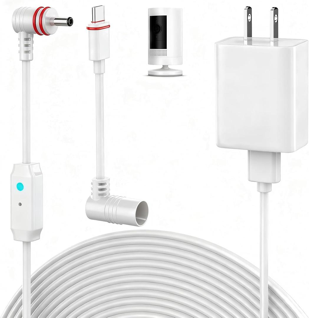 25FT Power Cord Compatible with Ring Spotlight Cam Pro(Battery), Stick Up Cam Battery, Plug-in/Stick up Cam Pro/RingTilt Indoor Cam,10W Ring Cable with Light DC Port & Type C Port (White-10W)