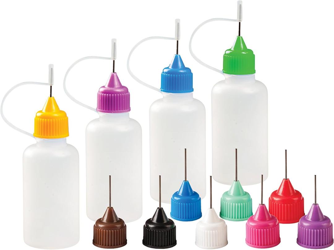 Free Hand Precision Applicator Bottle 1 Oz. 4 Needle Tip Squeeze Bottles and 12 Tips for Acrylic Painting, DIY Quilling and Paper Craft