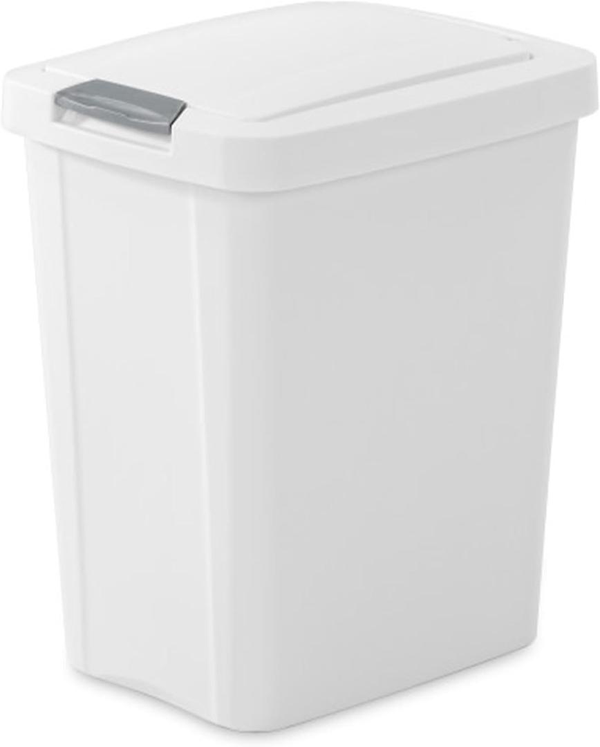 Sterilite 7.5 Gallon TouchTop Wastebasket Trash Can with Pop Up Lid for Kitchen, Bathroom, Mudroom or Office, 4 Pack, White