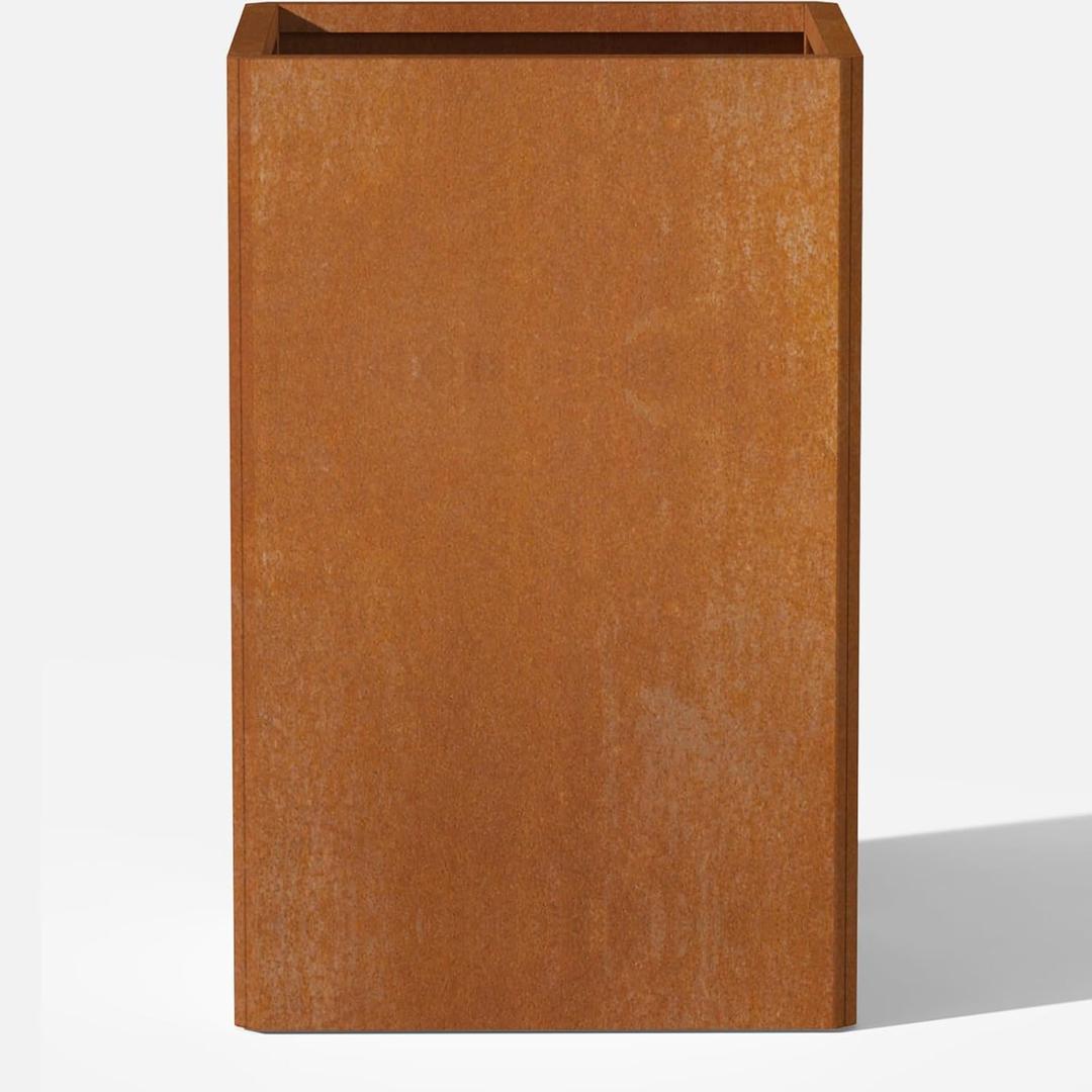 26" Tall Cor ten Planter, 14x14 Inch Large Weathering Steel Planter Box for Indoor & Outdoor Plants, with Drainage Holes & Internal Divider, Heavy Duty Rusted Metal Flower Pot for Patio, DIY Assembly (Rusty)