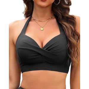 Tempt Me Women Halter Bikini Tops Push Up Retro Bathing Suits Padded Swimsuit Top Only No Bottom XXL