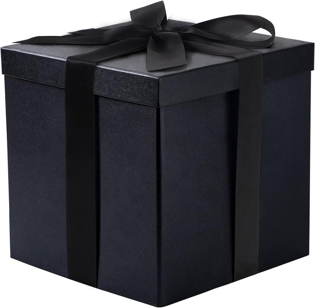 RUSPEPA Black Medium Gift Box with Lids, Ribbon and Tissue Paper, Collapsible Gift Box Perfect for Birthday, Graduation, Father's Day, Wedding and Groomsmen Gifts, 10x10x10 Inches, 1 Pc