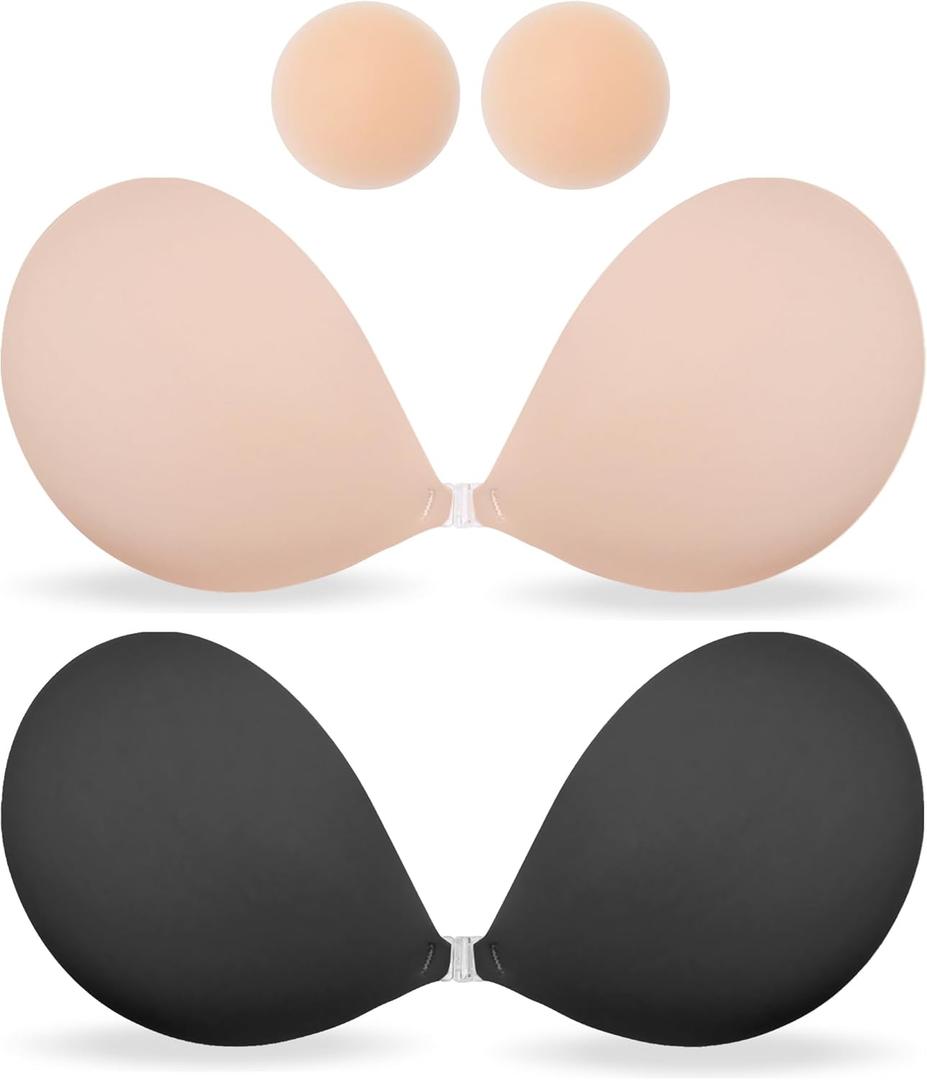 MITALOO Adhesive Bra Sticky Strapless Invisible Push up Bras Silicone Backless Nipple Cover for Women (Beige Black)