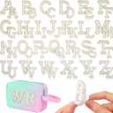 WILLBOND 52 Pieces Self Adhesive Pearl Rhinestone Letter Patches A-Z Bling Rhinestone Letter Stickers Glitter Alphabet Appliques Sticker for DIY Clothes Bags Hats Phone Backpacks(White)