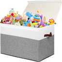 Gowee Large Toy Storage Box with Lid, Sturdy Toys Storage Chest Bin Organizer Basket with Dividers for Kids, Boys, Girls, Nursery, Closet, Bedroom, Playroom 25"x13" x16" (Grey and White)