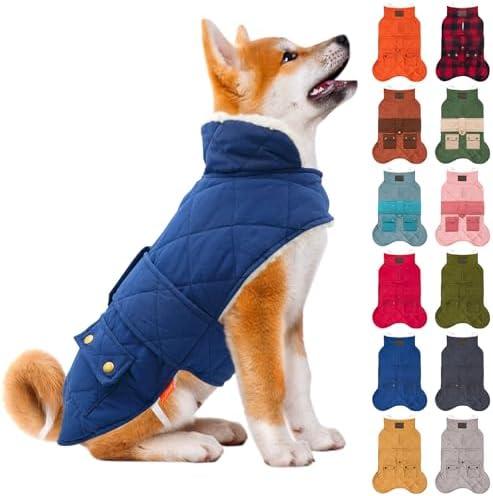 KYEESE Dog Coat Waterproof Dogs Jacket with Fleece Lined Windproof Dog Coats for Small Dogs Thick Pets Clothes with Pocket Soft Pet Sweater for Cold Weather Warm Pet Winter Puffer Coat with Leash Hole L