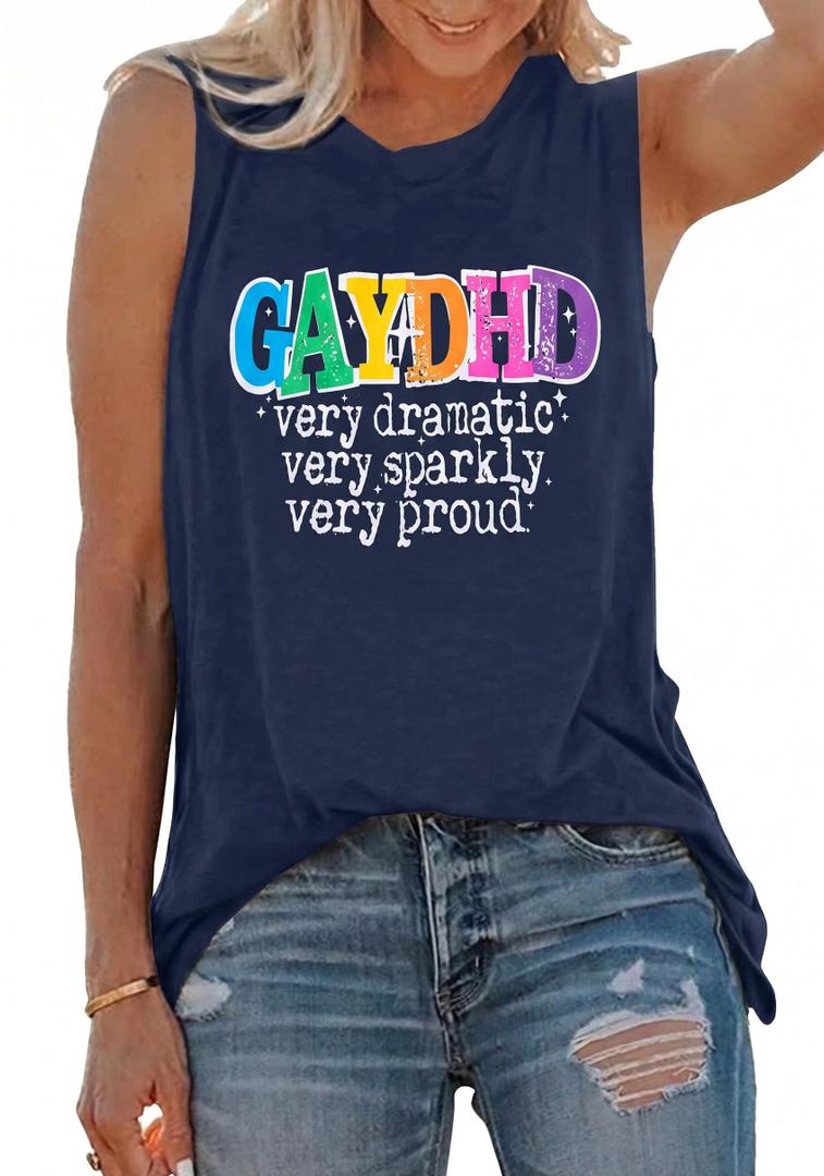 Pride Shirts for Women Pride Month Rainbow Graphic T-Shirt Pride Tank Top LGBTQ Equality Shirts (Blue, XXL)