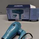 Conair Cord-Keeper Dryer with Folding Handle and Retractable Cord, 1875W Travel Hair Dryer, Ionic Technology, Teal (Blue)