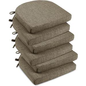 downluxe Indoor Chair Cushions for Dining Chairs, Soft and Comfortable Textured Foam Kitchen Chair Pads with Ties and Non-Slip Backing, 16" x 16" x 2", Khaki, 6 Pack, 6 Count