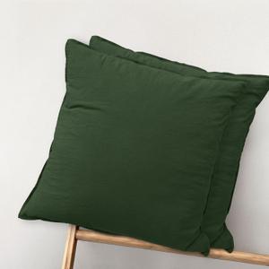 MooMee Throw Pillow Cover Pack of 2 100% Washed Cotton Linen Like Textured Breathable Durable Soft Comfy Decorative for Couch Sofa Bed Living Room (Solid Forest Green, 18x18 Inch)