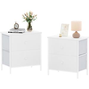 BOLUO White Nightstands Set of 2 - Nightstand and Dresser Sets Night Stand Dresser for Bedroom End Table with Fabric Drawers Organizer Modern (Large 2 pcs)