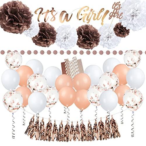 EpiqueOne 52-Piece “It’s A Girl” Baby Shower Party Decor Kit | Includes a Banner, Tissue Paper Pom Poms, Rose Gold Balloons & More | Easy to Assemble | For Gender Reveal & Baby Shower Decorations EpiqueOne 52-Piece “It’s A Girl” Baby Shower Party Decor Kit | Includes a Banner, Tissue Paper Pom Poms, Rose Gold Balloons & More | Easy to Assemble | For Gender Reveal & Baby Shower Decorations